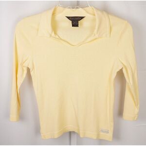 Vintage 90s Abercrombie & Fitch Polo Collar 3/4 Length Sleeve Soft Yellow Top